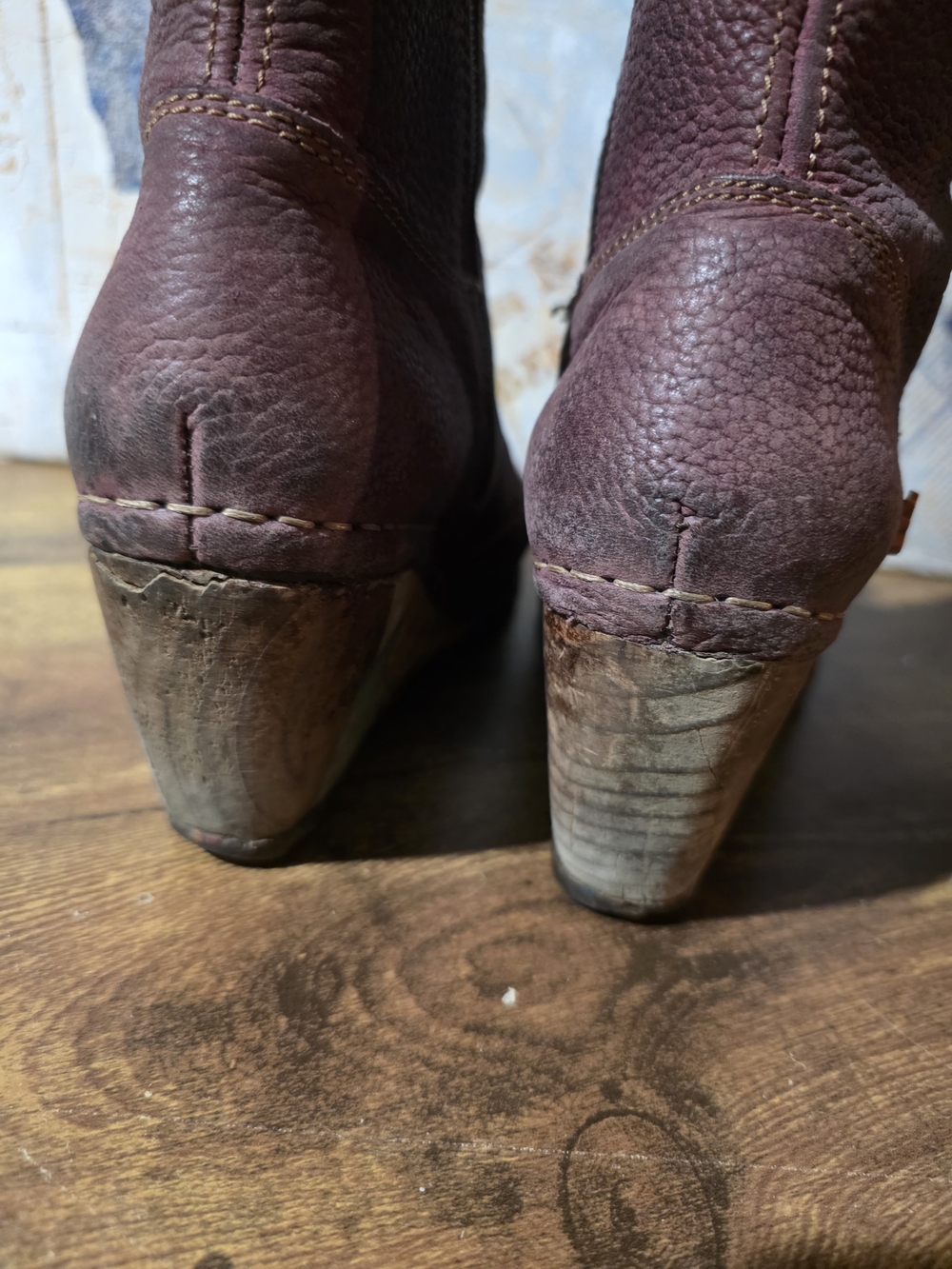 Womens Art Company Purple Distressed Leather Ankle Boots Boho Wedge Heel - Picture 4 of 14